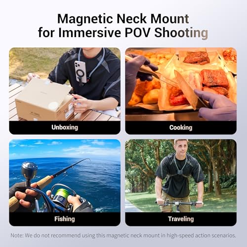 Lightweight Magnetic Neck Mount for Phone & Action Camera,Magnet Neck Holder with 3 Removable Arms for iPhone 17 16 15 Series Android Osmo360 Action 5Pro Hero 13,POV/Vlog Selfie Mount Necklace Holder | Quick Release Neck Phone Holder for iPhone 17 16 15 S