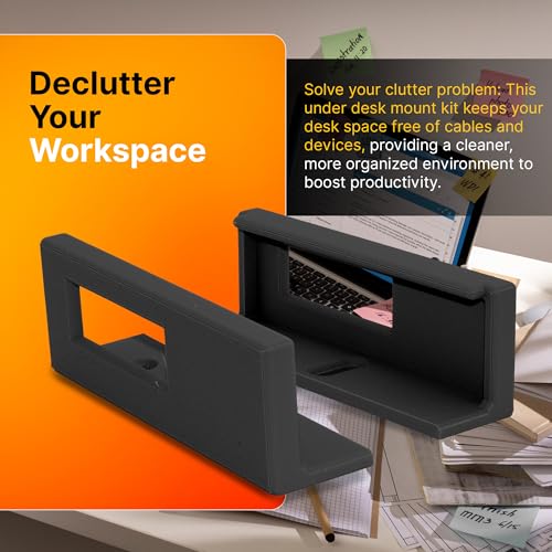 Under Desk Mount Kit for Focusrite Scarlett 2i2 (3rd Gen) – Secure Under Desk Organizer with Reversible ABS Brackets and Clips – Desk Mount Accessories for Sturdy Installation – Black
