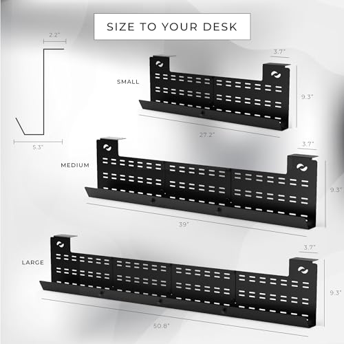 HumanCentric Under Desk Cable Management Tray and Computer Cord Raceway, Underdesk Cord Organizer, Standing Desk Cable and Wire Management, Heavy Duty, Included Straps, Medium, Black