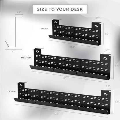 HumanCentric Under Desk Cable Management Tray and Computer Cord Raceway, Underdesk Cord Organizer, Standing Desk Cable and Wire Management, Heavy Duty, Included Straps, Medium, Black