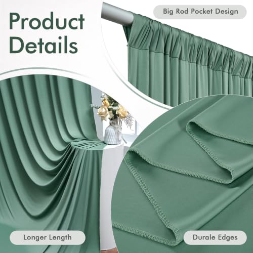 10ftx12ft Wrinkle Free Sage Green Backdrop Curtain Photo Backdrop Drapes | 2 Panels 5×12ft Height Sage Silky Polyester Fabric Back Drop Cloth for Wedding Party Birthday Photography Background Drape - color: Sage Green, size: (W)5ft x (H)12ft (2 Panel)