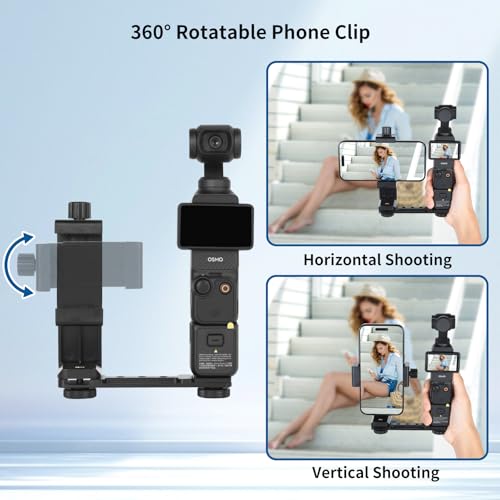 UTEBIT Pocket 3 Phone Holder Mount, Pocket 3 Accessories Cell Phone Mount with 1/4" Threads Screw and Extension Rod Compatible with DJI Osmo Pocket 3, Cold Shoe Used Tripod Selfie Stick, Black