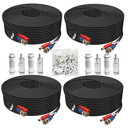 BNC Cable 25ft 4 Pack Aimyzii BNC Video Power Cable,Security Camera Cable for CCTV Camera DVR Security Systems(Included 8X BNC Adapters,100 Pcs Cable Clips)-Black - size: 25 FT