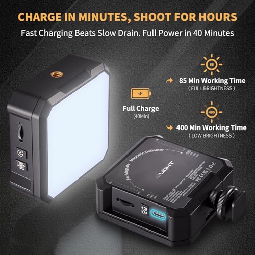 AILIGHT Magnetic LED Video Light, Portable Camera Lights for Content Creator(CRI 98+ & 2500-9000K) Rechargeable 2000mAh Camera Fill Light with Cold Shoe Mount | Photography Lighting - Black - color: Black
