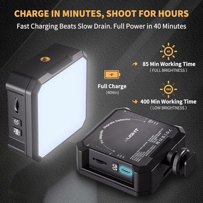 AILIGHT Magnetic LED Video Light, Portable Camera Lights for Content Creator(CRI 98+ & 2500-9000K) Rechargeable 2000mAh Camera Fill Light with Cold Shoe Mount | Photography Lighting - Black - color: Black