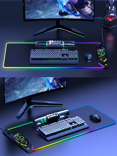 TopMade Wireless Charging Mouse Pad, RGB Gaming Mousepad, 35.4" x 15.8" Extra Large Waterproof Keyboard Desk Pad, Cool Computer Desk Mat, Black (Includes 20W PD Power Adapter & 6.56ft Woven Cable) - color: RGB-Black-35.4"x15.8"-with Adapter