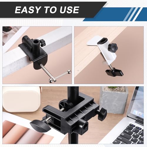 HARFINGTON 2 Pcs Metal Table Clamp Mount 2.3" Hole Dia Clamp for Desk Lamp Mount Stand Universal Dual-Purpose Cantilever Bracket Clip with Plastic Handle for Microphone Arm Lamp Stand, Black - size: 2.3", style: Thickened Dual-Purpose Plastic Handle