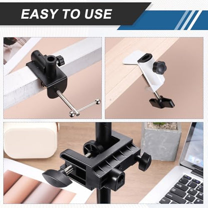 HARFINGTON Metal Table Clamp Mount 2.7" Hole Dia Clamp for Desk Lamp Mount Stand Universal Cantilever Bracket with Adjustable Screw Plastic Handle for Microphone Arm Lamp Stand, White - size: 2.7", style: Plastic Handle