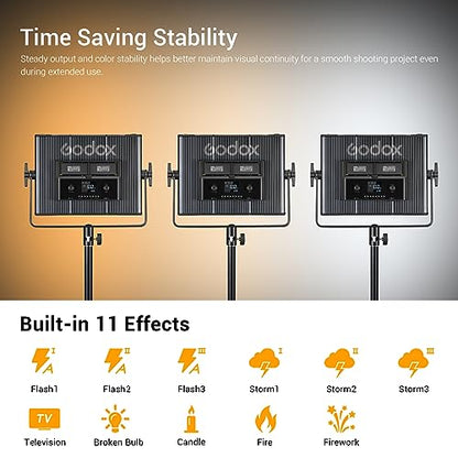 Godox LDX50Bi 14'' Bicolor LED Video Light, 65W 2800K-6500K LED Panel Light with 600 LED Beads 11 FX Effects CRI/TLCI 96+ 9200Lux Dimmable 0-100% Studio Soft Lights for Photography
