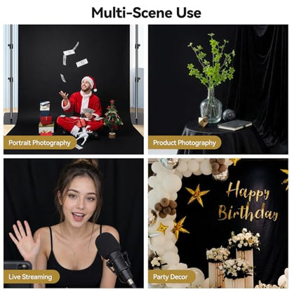UTEBIT 6.5x10ft Black Photography Backdrops Non-Reflective Fabric Photography Backdrop Chroma Black Screen Sheet Polyester Wrinkle Resistance Curtain for Video Streaming Studio Portrait Shoots