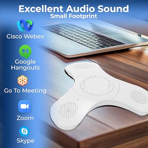 Skywin Bluetooth Conference Speaker with Microphone, Portable Wireless Speaker for Office Desk, Computer, and Laptop, Bluetooth Microphone for Conference Room, and PC, Smart Speakerphone (White)