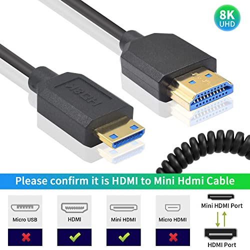 Duttek 48Gbps 8K Colied Mini HDMI to HDMI Cable 1FT- 4FT, Ultra Slim & Flexible Soft [8K@60Hz, 4K@240Hz 144Hz@120Hz] High Speed for Camera, Camcorder, Laptop, Tablet, Monitor, Raspberry Pi Zero - style: Mini hdmi to HDMI Male to Male