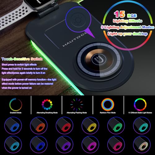 HAUTOCO Monitor Mount Document Clip Document Holder for Typing Clips to Laptops & Monitors and Wireless Charging Mouse Pad 15W RGB Gaming Mousepad