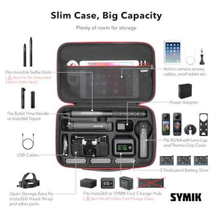 SYMIK S320-X Carrying Case for Insta360 X5 X4 Air, Anti-water Splash, Anti-shock Compact Travel Bag with Shoulder Strap, Handy Handle, Protective Storage Nylon Case for Insta 360 X5 X4 Air Accessories