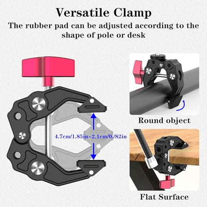 Taisioner 9.8" Magic Arm Clamp Kit with 1/4" 3/8" Screw 360° Ball Heads Articulating Arm with Super Clamp Camera Monitor Mount for Light Monitor Webcam or Camera 1.5kg for Table Tube