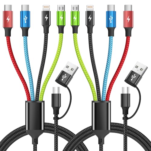4 in 2 Multi Charging Cable, 2 Pack 5FT Dual Input Charging Cords | USB A & USB C Inputs with Dual USB C, IP & Micro Outputs, Travel Essentials, Phone Charger for Multiple Devices - color: Black_Red_Blue_Green3, size: 2Pack 5FT