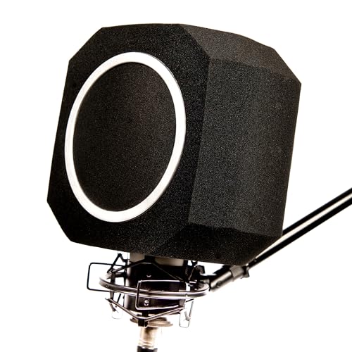 Microphone Isolation Shield with High-Density Foam – Adjustable Sound Absorbing Mic Shield for Podcasting, Streaming, Voice Recording, Vlogging – Fits Most Microphone Sizes - color: black
