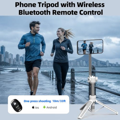 PHOPIK 35" Magnetic Selfie Stick Phone Tripod, Extendable Phone Tripod with Cold Shoe and Remote,Compatible with iPhone/Android/Sport Camera Perfect for Video Recording/Selfies/Insta360 x5（White） - size: SS21-W