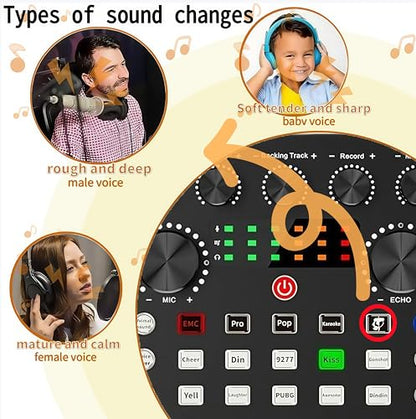 BM-800 Podcast Equipment Bundle, Voice Changer Microphone Kit with Stand, Professional Recording Studio Package for Live Streaming (Black)