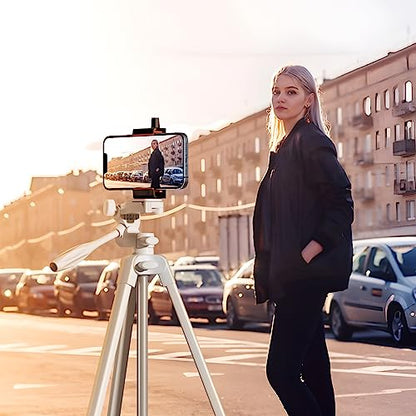 PHOPIK Extendable Tripod Stand - 55" Phone Tripod with 360 Panorama, Shutter-Video, 1/4" Mounting Screw for iPhone/Android/Sport Camera&Insta360 x5 - White - size: Upgrade White