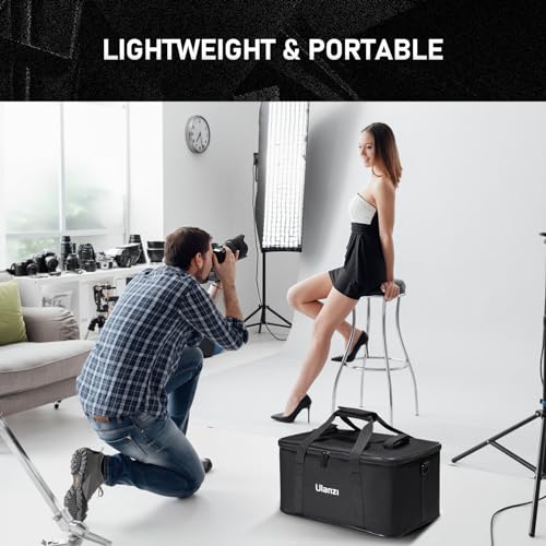 ULANZI Carrying Bag with Movable Foam Padded for Studio Light, Light Stands, Mini Softboxes, Durable Oxford Cloth Transit Bag Travel Case with Shoulder Strap & Handle, 17.13'' x 10.83'' x 8.27'',OM-01