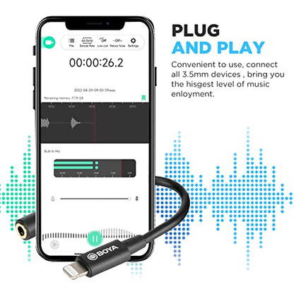 BOYA by-K3 Female 3.5mm TRRS Microphone Adapter Cable to MFi Certified Lightning Connector Dongle, Headphones Adapter for iPhone 12 Mini 12 Pro Max 11 Pro Max X XR XS iPhone 7 7P 8 8P