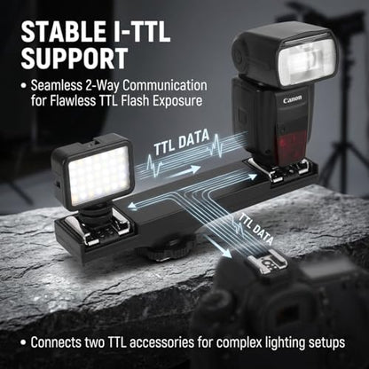 Dual Hot Shoe Splitter Camera Shoe Mounts, Dual Hot Shoe Flash Speedlite Light Bracket for SLR Camera Camcorder, Extension Bar Mount Cold Shoe Extension Bracket (for Canon)