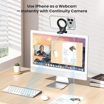 Itramax Continuity Camera Mount for iMac&Desktop Monitor,Magnetic Phone Webcam Stand,Foldable Phone Webcam Holder for MagSafe iPhone 17 Air Pro Max/17e/16/15/14/13/12/11/XR/XS,Mac,MacBook,Apple TV 4K - color: Standard-Black