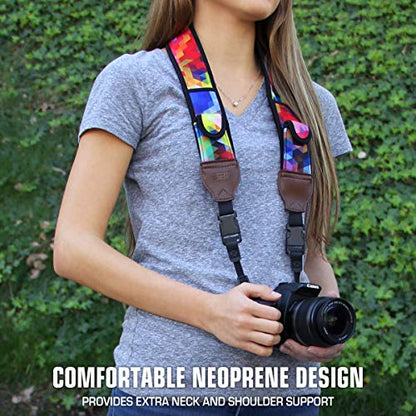 USA Gear TrueSHOT Camera Strap Neoprene Camera Straps - Padded Neck Strap, Pockets, and Quick Release Buckles - Compatible with Canon, Nikon, Sony and More DSLR and Mirrorless Cameras (Geometric) - color: Geometric