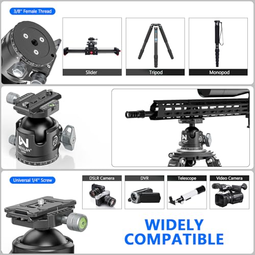 Tripod Ball Head with Knob Clamp 55mm Heavy Duty Ball Head with Mlok Rail Arca Swiss Quick Release Plate, WEYLLAN KH55 Low Profile Camera Tripod Head Mount for Hunting Photography Max Load 88lbs/40kg