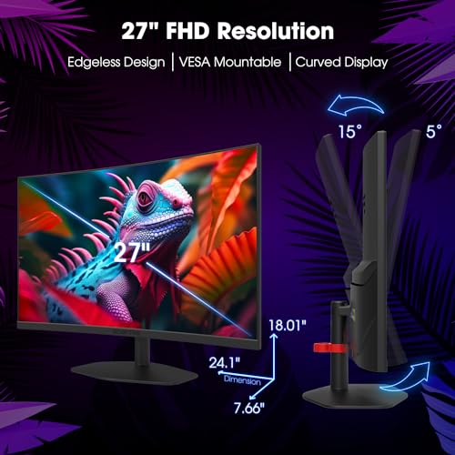 Sceptre Curved 27-inch Prime Gaming Monitor 1500R 100Hz HDMI X2 DisplayPort 1ms 100% sRGB, Build-in Speakers Machine Black 2025 (C275W-FW100T Series) - style: 27" Curved Gaming 100Hz DP HDMI X2