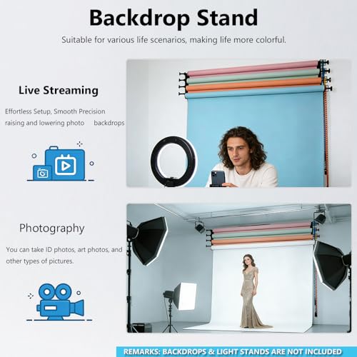 MagicLine Photography Backdrop Wall Mount 4 Roller Support System,Manual Photo Background Holder for Ceiling/Light Stand Mount & 2 Hooks,8 Expand Bars,4 Chains,Backdrop Stand for Home Studio