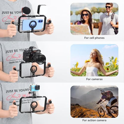 UTEBIT Quick Release Phone Cage, Smartphone Video Rig Kit with Handles | Aluminum Handheld Filmmaking Vlogging Case Stabilizer for Videomaker, for iPhone 17/16/15, for Android Phones, Samsung