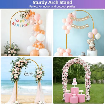 Hemmotop Arch Backdrop Stand Gold 7.2 FT | Metal, Stable with Ground Stakes, for Flowers, Balloons, Garden Decor, Ideal for Weddding, Baby Shower, Birthday Party Photo - size: 7.2ft