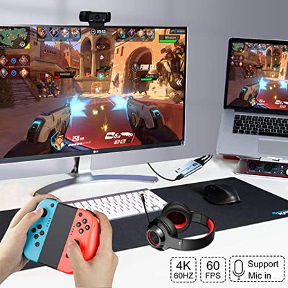 Video Capture Card 4K 1080P 60FPS, USB 3.0 HDMI Video Capture Device, HD Game Capture Card for Streaming, Work with PS4/PS5/Xbox/PC/Mac Windows 10/11 - color: Silver