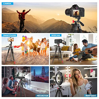 65" Phone Tripod Stand for iPhone Camera Wireless Remote & Holder | 574g Ultra-Lightweight 65" Height. Max Load 4.4lb. 360° Pan Head for Vlogging. Includes Bluetooth Remote & Tripod Carry Bag