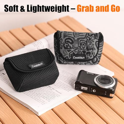 Cwatcun Neoprene Compact Camera Pouch - The Small Case & Travel Sleeve Bag for Digital Camera Ricoh/Canon/Sony & More - color: Black
