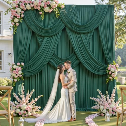 10ft x 15ft Hunter Green Backdrop Curtain for Wedding Party 2 Panels 5x15ft Wrinkle Free Silky Polyester Backdrop Drapes Fabric for Birthday Baby Shower Graduation Photography Stage Background Decor - color: Hunter Green, size: 10ft x 15ft (W5' x H15', 2p