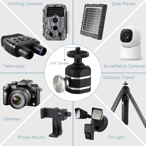 Universal Mini Ball Head Tripod Camera Screw Mount, Connect Holders and Devices, 1/4"-20 Thread, 360 Rotatable, 90 Tiltable, Loads to 10lbs, Silver, 1pcs