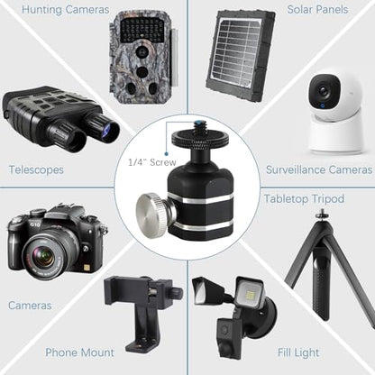 Universal Mini Ball Head Tripod Camera Screw Mount, Connect Holders and Devices, 1/4"-20 Thread, 360 Rotatable, 90 Tiltable, Loads to 10lbs, Silver, 1pcs