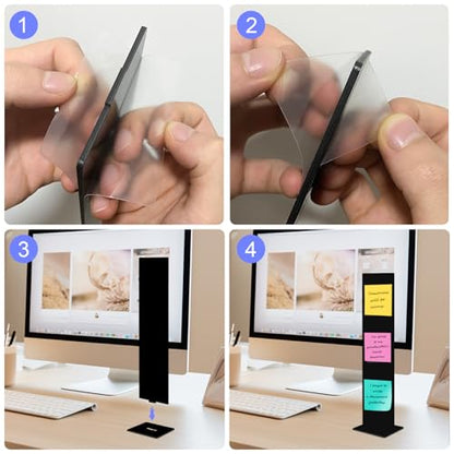 Detachable Acrylic Monitor Memo Board & Memo Message Board Holder by Computer Screen Sticky Note Stand Message Panel Reminder for Office Desk Accessories.2PCS Black - color: Black