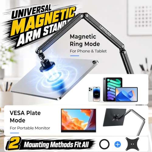 Magnetic Portable Monitor Stand for Desk, 2-in-1 VESA & Magnetic Tablet Holder for Bed, 360° Rotating Base Tablet Stand for iPad Pro, Galaxy Tab & Portable Screen for Office, Gaming & Study Setup