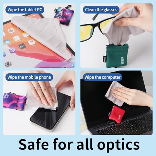 SEIBER Microfiber Eyeglass Cleaning Cloth, 7x7 inch, 3PCS, Black | with Neoprene Pouch, For Glasses, Laptops, Cameras, Screen, Self-Closing Bottom - color: Black 3pcs