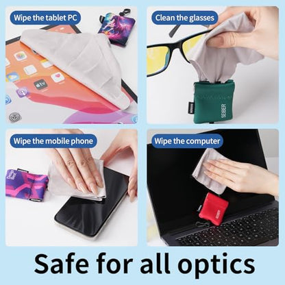 SEIBER Microfiber Eyeglass Cleaning Cloth with Glasses, 2PCS, Blue | 7x7 inch,For Sunglasses, Laptops, Cameras, Screen, With Neoprene Pouch, Self-Closing Bottom - color: Blue-(2pack)