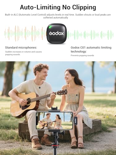 GODOX C01 KIT2 Wireless Microphone, 48kHz/24-bit Professional Lavalier Mic 60W Fast Charging Mini Microphones 7g Ultralight,54H,Noise Reduction,200M Low Latency (2TX+1RX+USB-C+Charging Case)