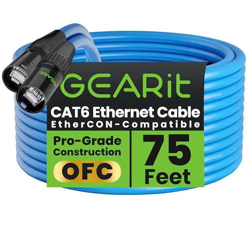 GEARit Shielded CAT6 Ethercon Cable (75 Feet) Professional Audio & Lighting RJ45 EtherCON-Compatible Cable for Studio, Stage, Concerts - 75ft Blue - color: Blue, size: 75 Feet