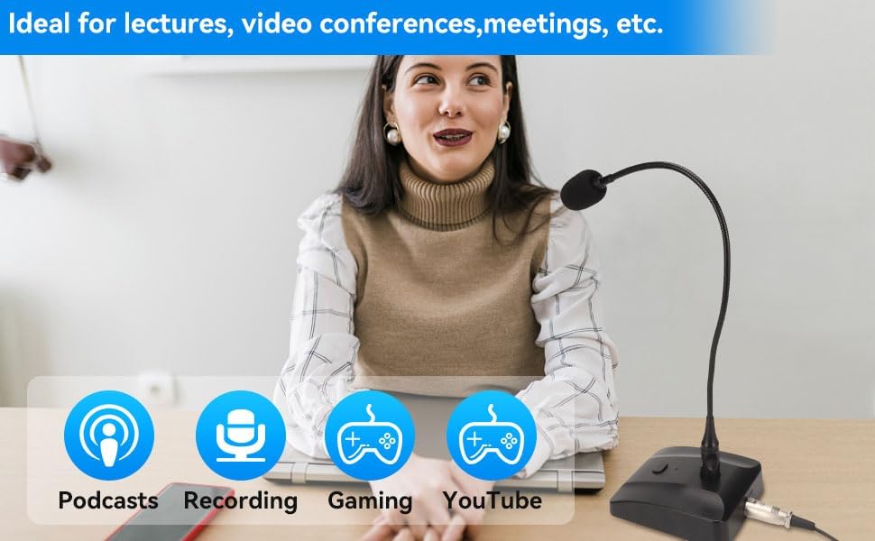 Gooseneck Microphone, 6.35mm Wired Microphone Gooseneck Condenser Microphone Desktop Microphone with Mute Button Computer Mic Podium Microphones Desktop Microphone Computer Mic Podium Microphones