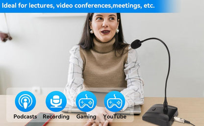 Gooseneck Microphone, 6.35mm Wired Microphone Gooseneck Condenser Microphone Desktop Microphone with Mute Button Computer Mic Podium Microphones Desktop Microphone Computer Mic Podium Microphones