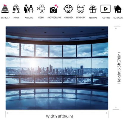 8x6.5ft Business Office Window Backdrop Modern City View Office Video Conference Photography Background Home Office Indoor Decor Banner Adult Man Woman Artistic Portrait Photo Studio Prop - size: 8x6.5ft