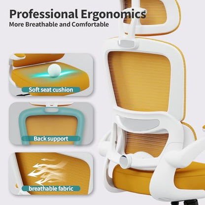TRALT Office Chair Ergonomic Desk Chair, 330 LBS Home Mesh Office Desk Chairs with Wheels, Comfortable Gaming Chairs (1, Yellow) - color: Yellow